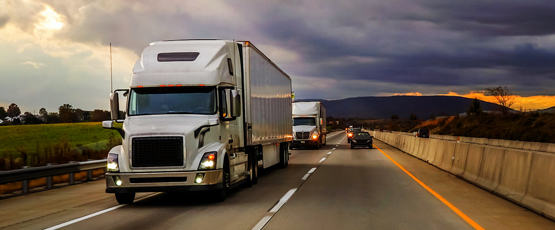 white trucks on the run