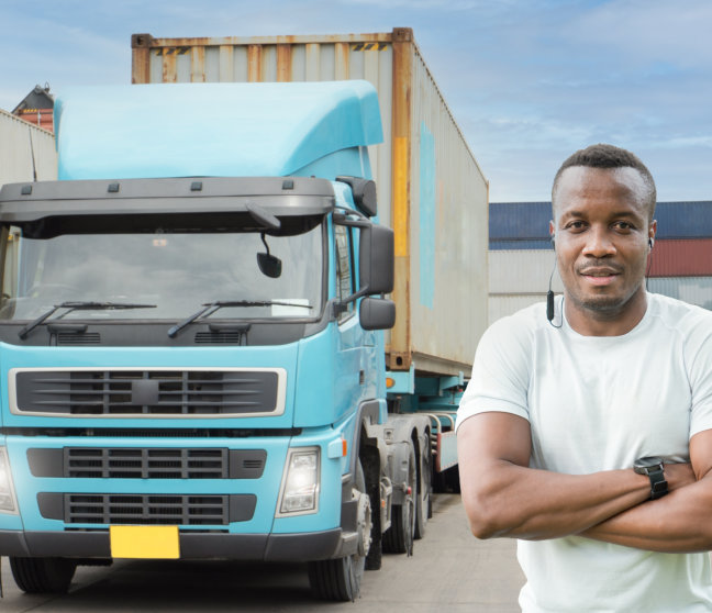 truck driver posing for the camera